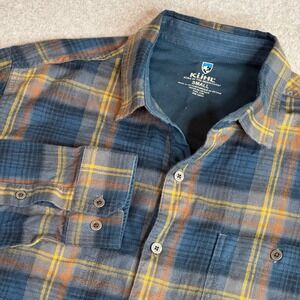 Kühl Men's Fugitive Flannel Shirt Small Plaid Long Sleeve Blue Orange RN 108846